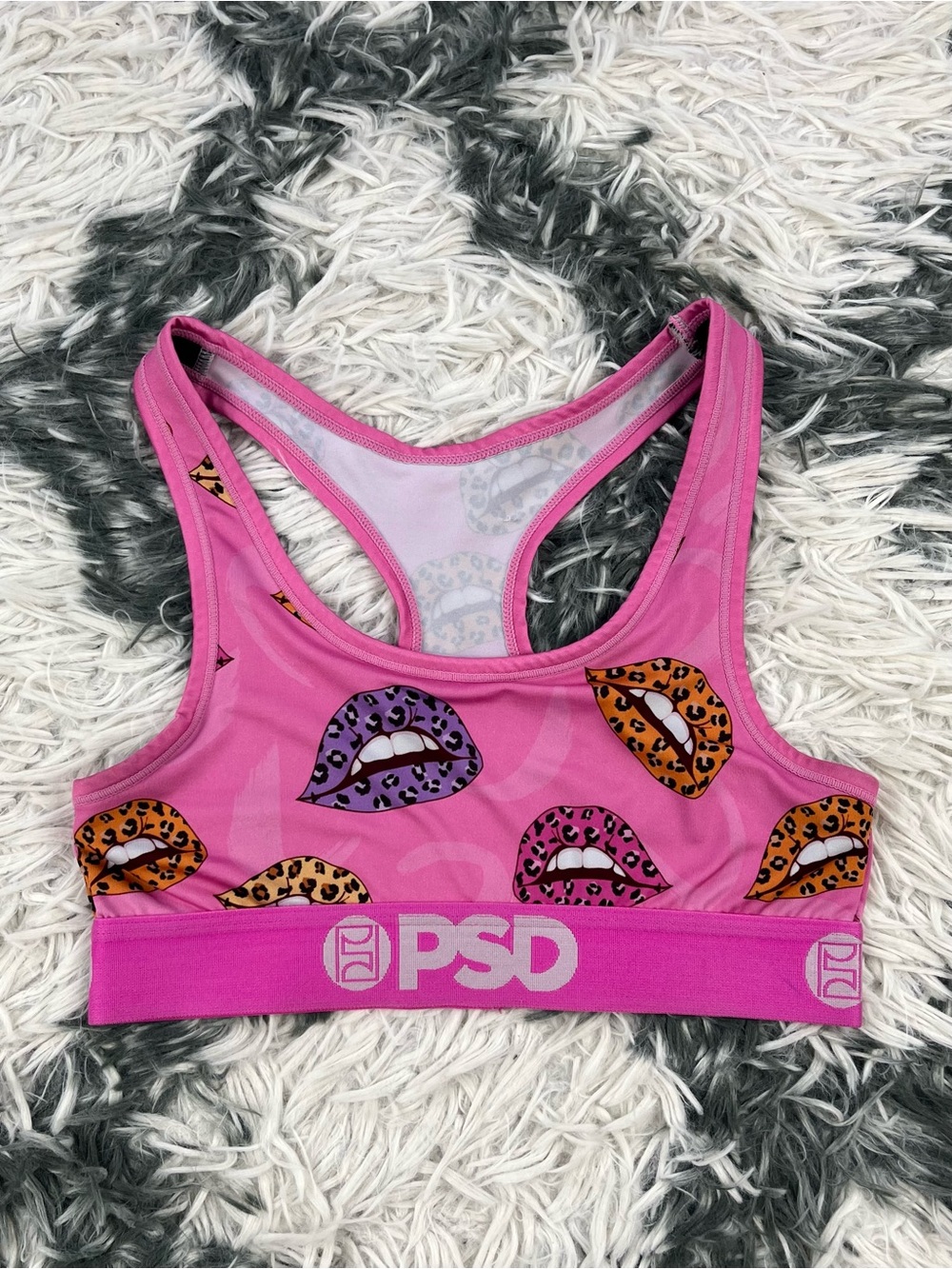 PSD Women’s Pink Cheetah Lips Sports Bra Size XS